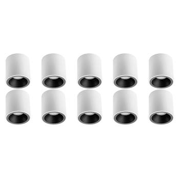 Opbouwspot 10 Pack - Pragmi Cliron Pro - GU10 Fitting - Opbouw Rond - Mat Wit/Zwart - Aluminium - Verdiept - Ø90mm