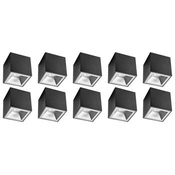 Opbouwspot 10 Pack - Pragmi Cliron Pro - GU10 Fitting - Opbouw Vierkant - Mat Zwart/Zilver - Aluminium - Verdiept -