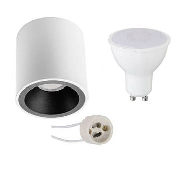 Opbouwspot Set - Pragmi Cliron Pro - GU10 Fitting - Opbouw Rond - Mat Wit/Zwart - 6W - Helder/Koud Wit 6400K - Verdiept