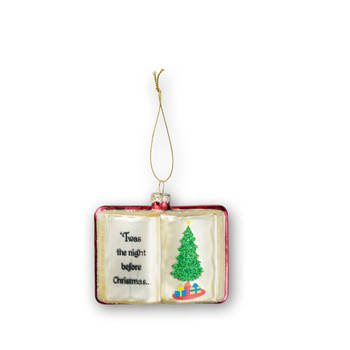 Boek, glas, boomornament, 9.5x3x7.5cm