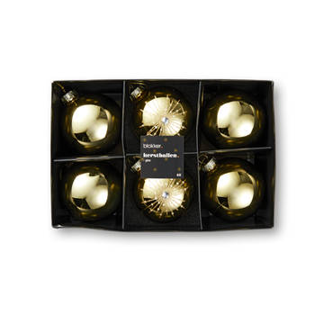 Glas bal S/6 goud 2x design met glitter en diamant, 4x uni D8cm