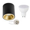 Opbouwspot Set - Pragmi Cliron Pro - GU10 Fitting - Dimbaar - Opbouw Rond - Mat Zwart/Goud - 6W - Natuurlijk Wit 4200K -