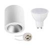 Opbouwspot Set - Pragmi Cliron Pro - GU10 Fitting - Opbouw Rond - Mat Wit/Zilver - 6W - Warm Wit 3000K - Verdiept -