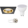 LED Spot Set - Pragmi Rodos Pro - GU10 Fitting - Inbouw Vierkant - Mat Zwart/Goud - 6W - Natuurlijk Wit 4200K - 93mm