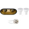 LED Spot Set - Pragmi Zano Pro - GU10 Fitting - Dimbaar - Inbouw Ovaal Dubbel - Mat Zwart/Goud - 6W - Natuurlijk Wit