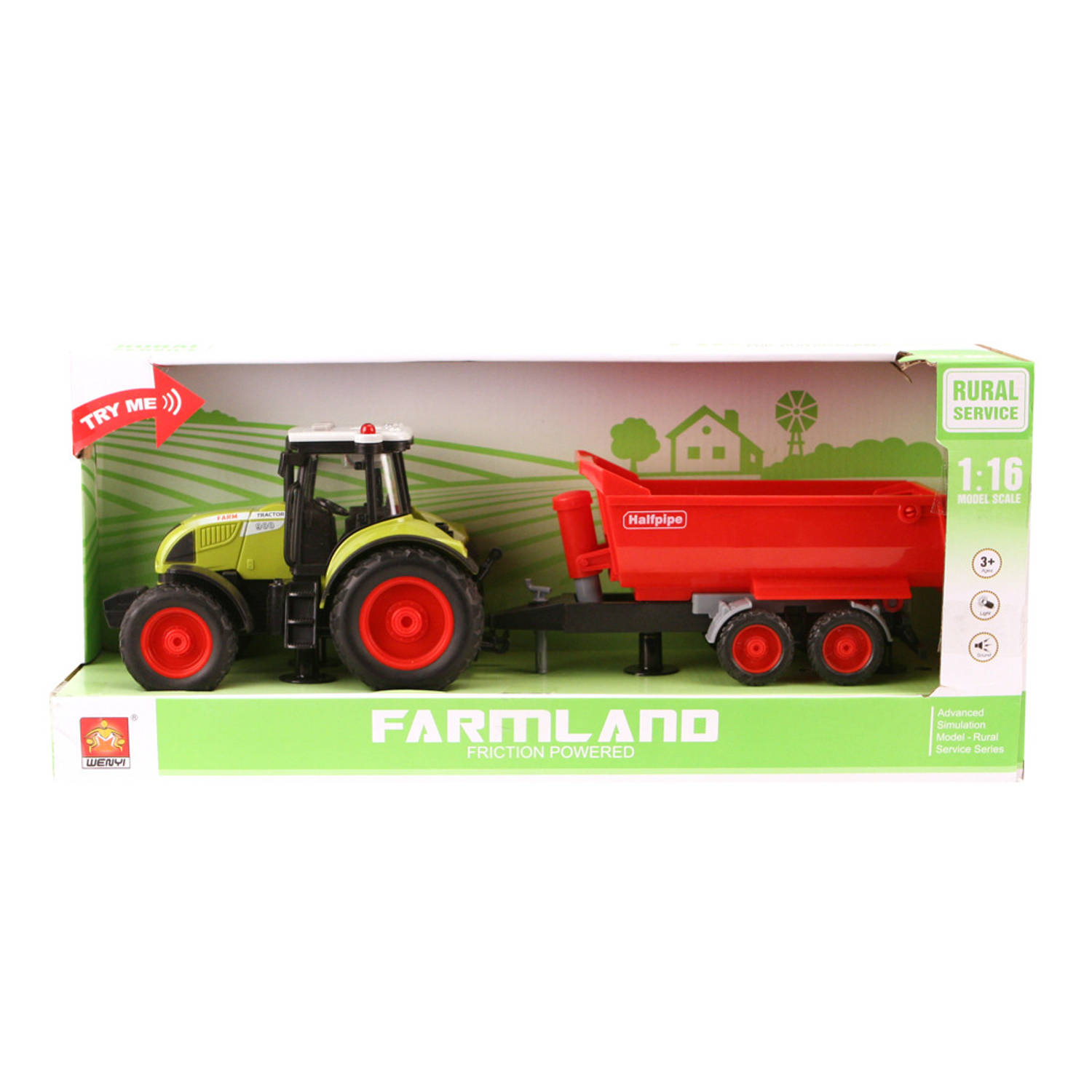 Basic Wenyi Farmland Tractor + Aanhanger Met Licht En Geluid 1 16 Rood online kopen