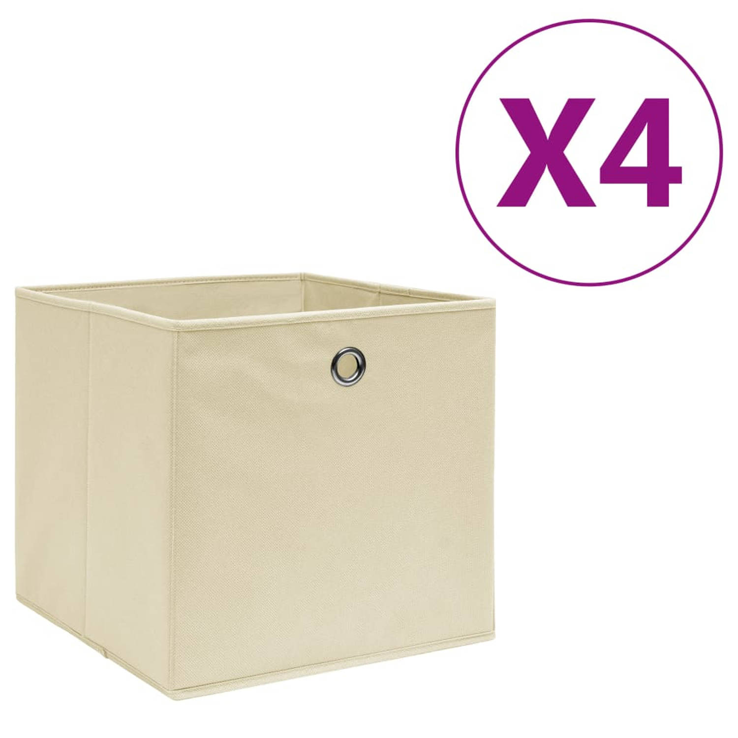 vidaXL Opbergboxen 4 st 28x28x28 cm nonwoven stof crèmekleurig