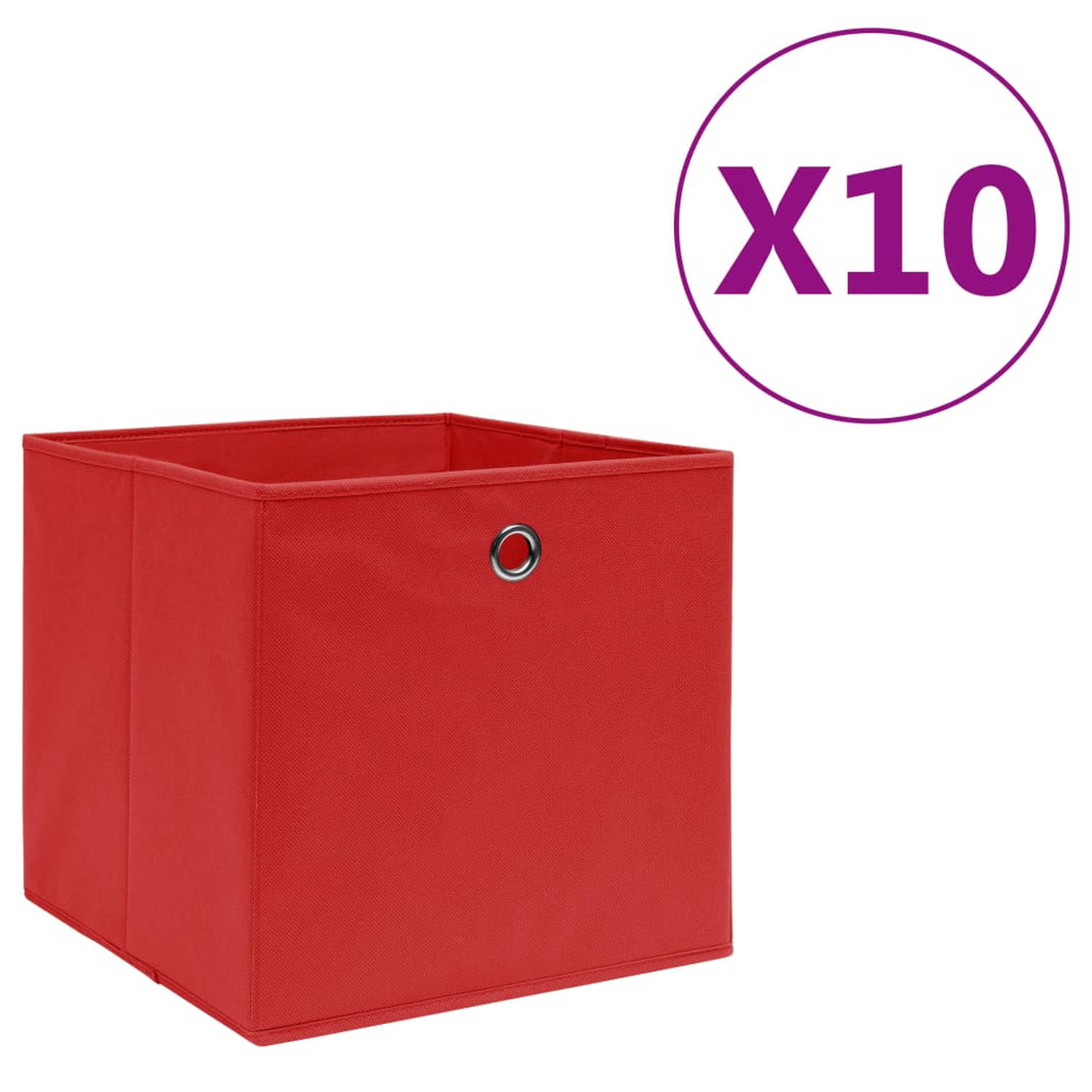 vidaXL Opbergboxen 10 st 28x28x28 cm nonwoven stof rood