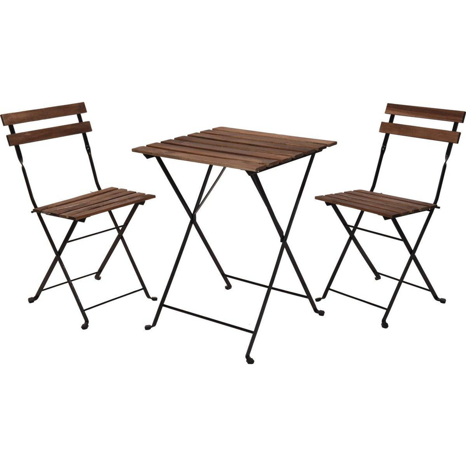 Relaxwonen - Bistro set - Tuinset - Tuintafel en stoelen - Zwart - Metaal - Hout