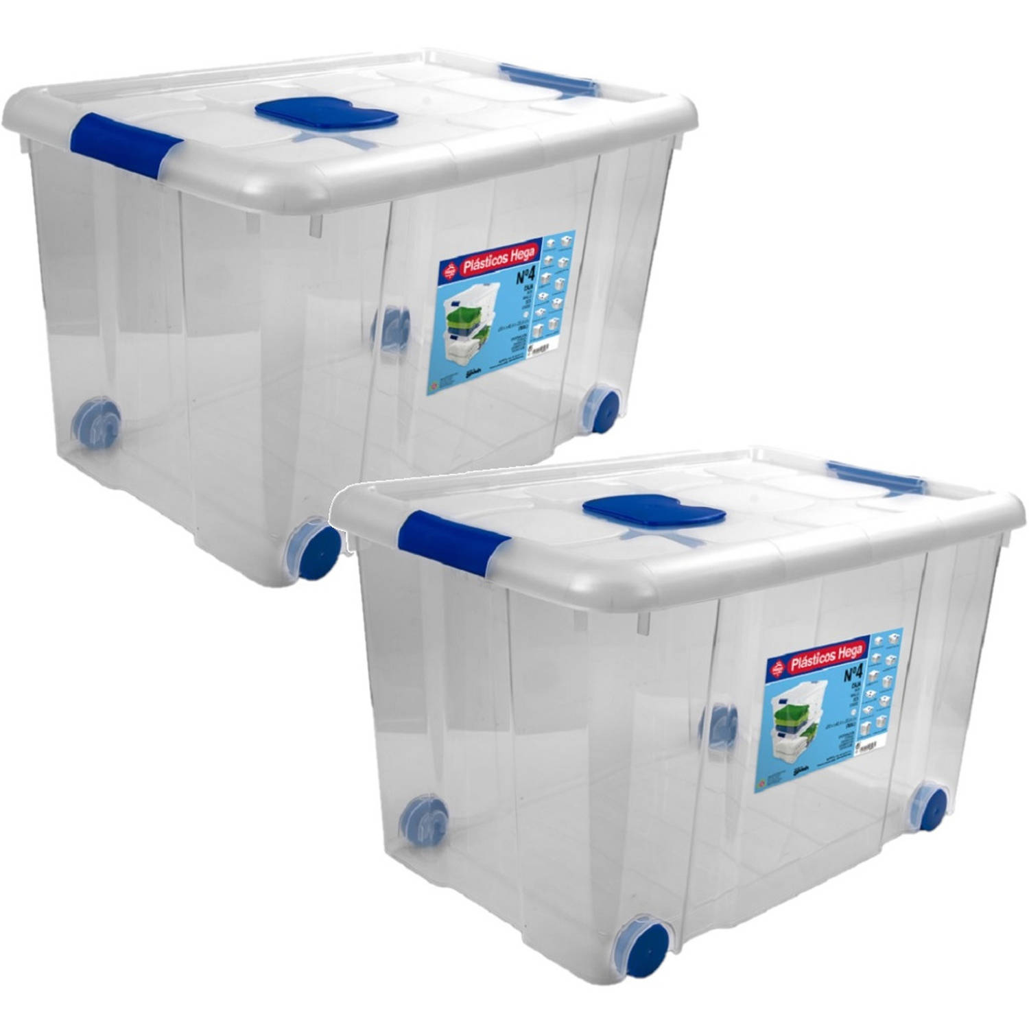 Beweging wol solide 1x Opbergboxen/opbergdozen met deksel en wieltjes 55 liter kunststof  transparant/blauw - Opbergbox | Blokker