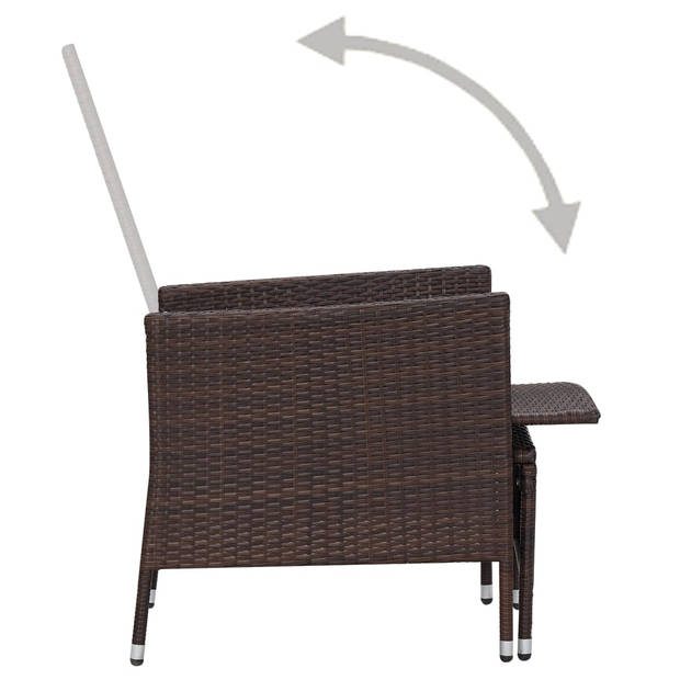 vidaXL 3-delige Loungeset met kussens poly rattan bruin