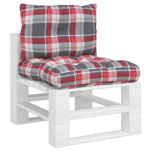The Living Store Palletkussens - Polyester - Zachte vulling - Brede toepassing - 61.5 x 60 x 10 cm - Rood ruitpatroon -