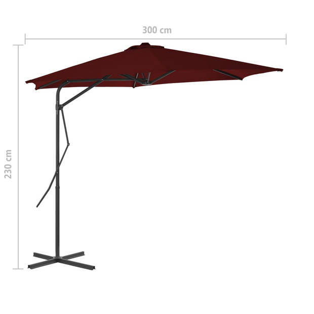 vidaXL Parasol met stalen paal 300x230 cm bordeauxrood