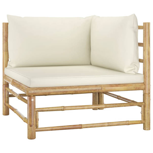 The Living Store Loungeset Bamboe - Modulair - 65x70x60 cm - Crèmewit