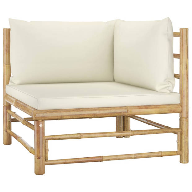 The Living Store Bamboe Loungeset - Tuinmeubelset - 70 x 70 x 60 cm - Crèmewit kussen