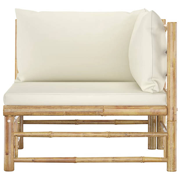 The Living Store Bamboe Loungeset - Tuinmeubelset - 70 x 70 x 60 cm - Crèmewit kussen