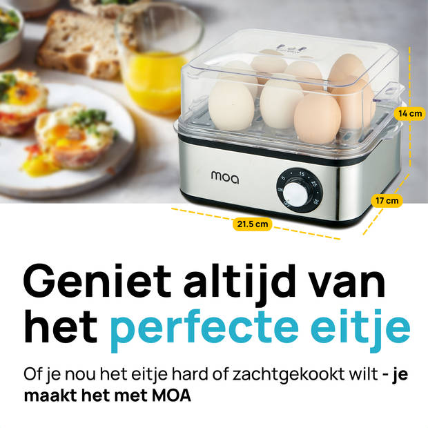 MOA Elektrische eierkoker voor 8 eieren - Met timer - Voor een perfect ei – 500 Watt en met RVS behuizing