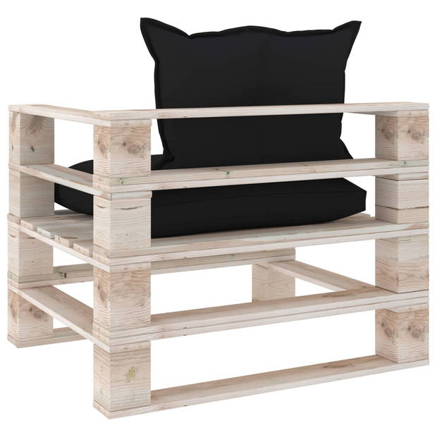 The Living Store Pallet Armstoel Tuinbank - 80x67.5x62 cm - Grenenhout - Zwart Kussen