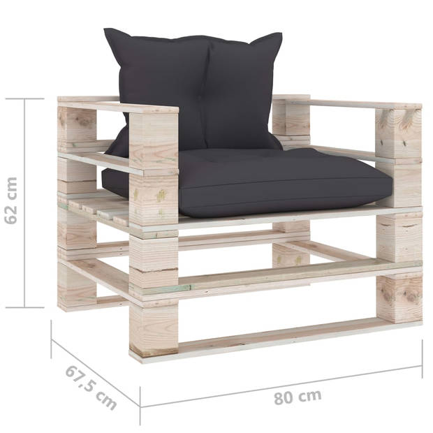 The Living Store Pallet Armstoel Tuin - 80 x 67.5 x 62 cm - Grenenhout - Antraciet