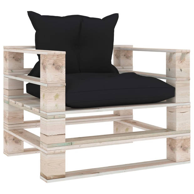 The Living Store Pallet Armstoel Tuinbank - 80x67.5x62 cm - Grenenhout - Zwart Kussen