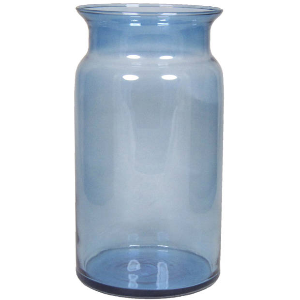 Glazen melkbus vaas/vazen blauw 7 liter smalle hals 16 x 29 cm - Vazen