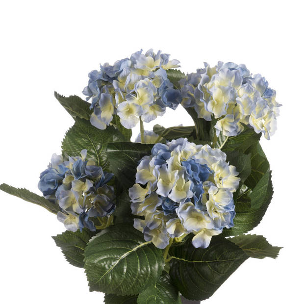 Blauwe hortensia Hydrangea kunstplant in zwarte kunststof pot 44 cm - Kunstplanten