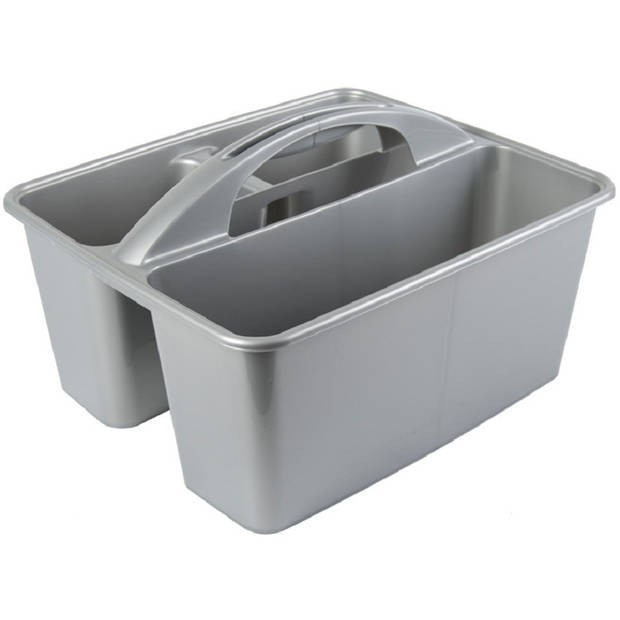 Set van 2x stuks grijze opbergboxen/opbergdozen mand met handvat 6 liter kunststof - Opbergbox