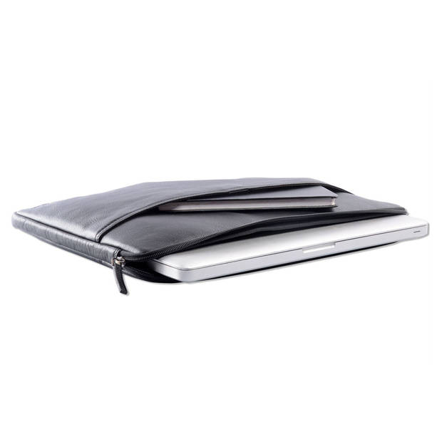 WILD WOODS Leren 15,6 inch Universele Laptophoes – Laptop Sleeve – Geschikt voor Macbook Pro - Nappa Leer - Zwart