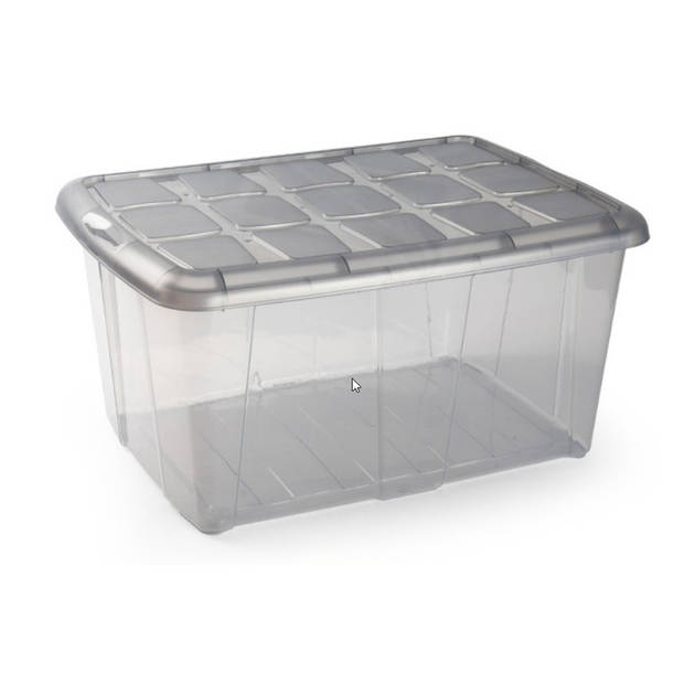 2x Opslagbakken/organizers met deksel 60 liter 63 x 46 x 32 transparant/grijs - Opbergbox