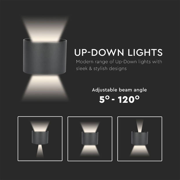 LED Tuinverlichting - Wandlamp - Viron Ultimo - 6W - Warm Wit 3000K - Rond - Mat Zwart - Aluminium