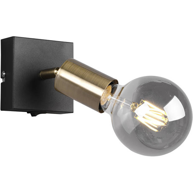 LED Wandspot - Trion Zuncka - E27 Fitting - Vierkant - Mat Zwart/Goud – Aluminium