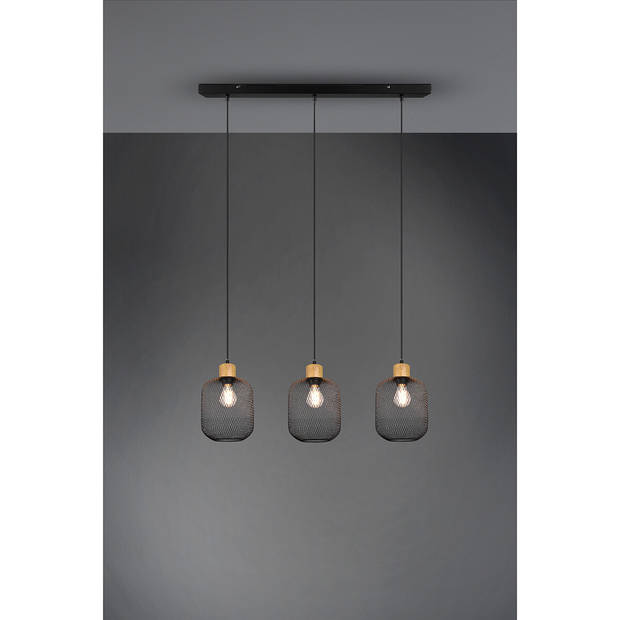 LED Hanglamp - Trion Kalim - E27 Fitting - 3-lichts - Rechthoek - Mat Zwart - Aluminium