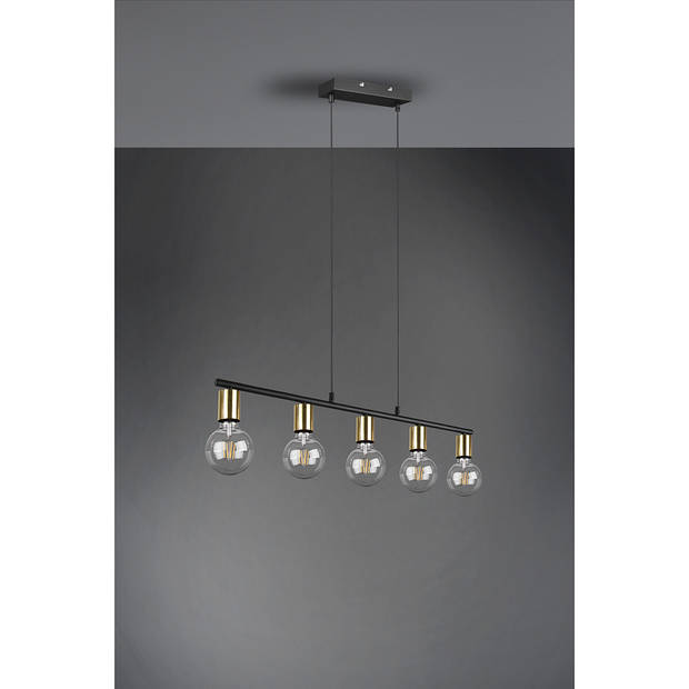 LED Hanglamp - Trion Zuncka - E27 Fitting - 5-lichts - Rechthoek - Mat Zwart/Goud - Aluminium