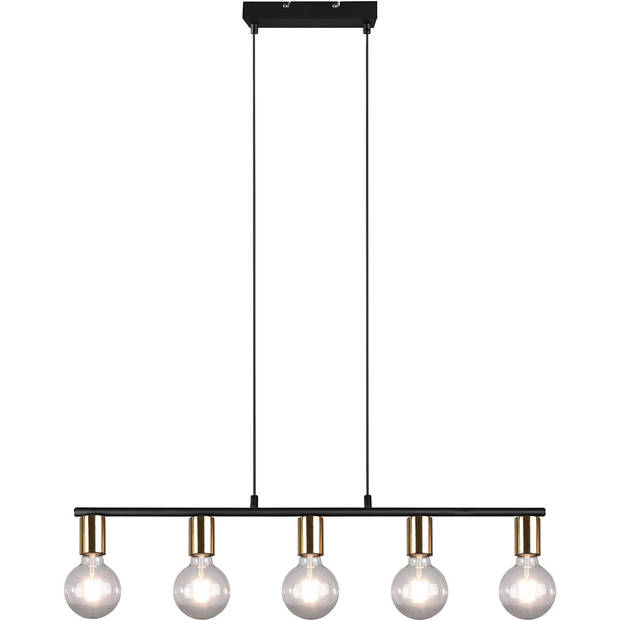 LED Hanglamp - Trion Zuncka - E27 Fitting - 5-lichts - Rechthoek - Mat Zwart/Goud - Aluminium