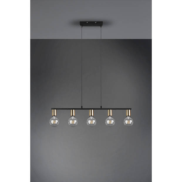 LED Hanglamp - Trion Zuncka - E27 Fitting - 5-lichts - Rechthoek - Mat Zwart/Goud - Aluminium