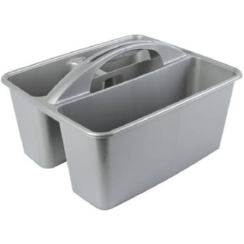 Grijze opbergbox/opbergdoos mand met handvat 6 liter kunststof - Opbergbox