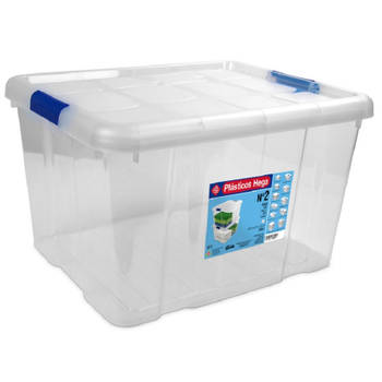 1x Opbergboxen/opbergdozen met deksel 25 liter kunststof transparant/blauw - Opbergbox