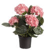 Louis maes Kunstplant - Hortensia hydrangea - roze - in pot - 44 cm - Kunstplanten