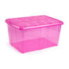 1x Opslagbakken/organizers met deksel 60 liter 63 x 46 x 32 transparant roze - Opbergbox
