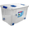 Opbergbox/opbergdoos met deksel en wieltjes 55 liter kunststof transparant/blauw - Opbergbox