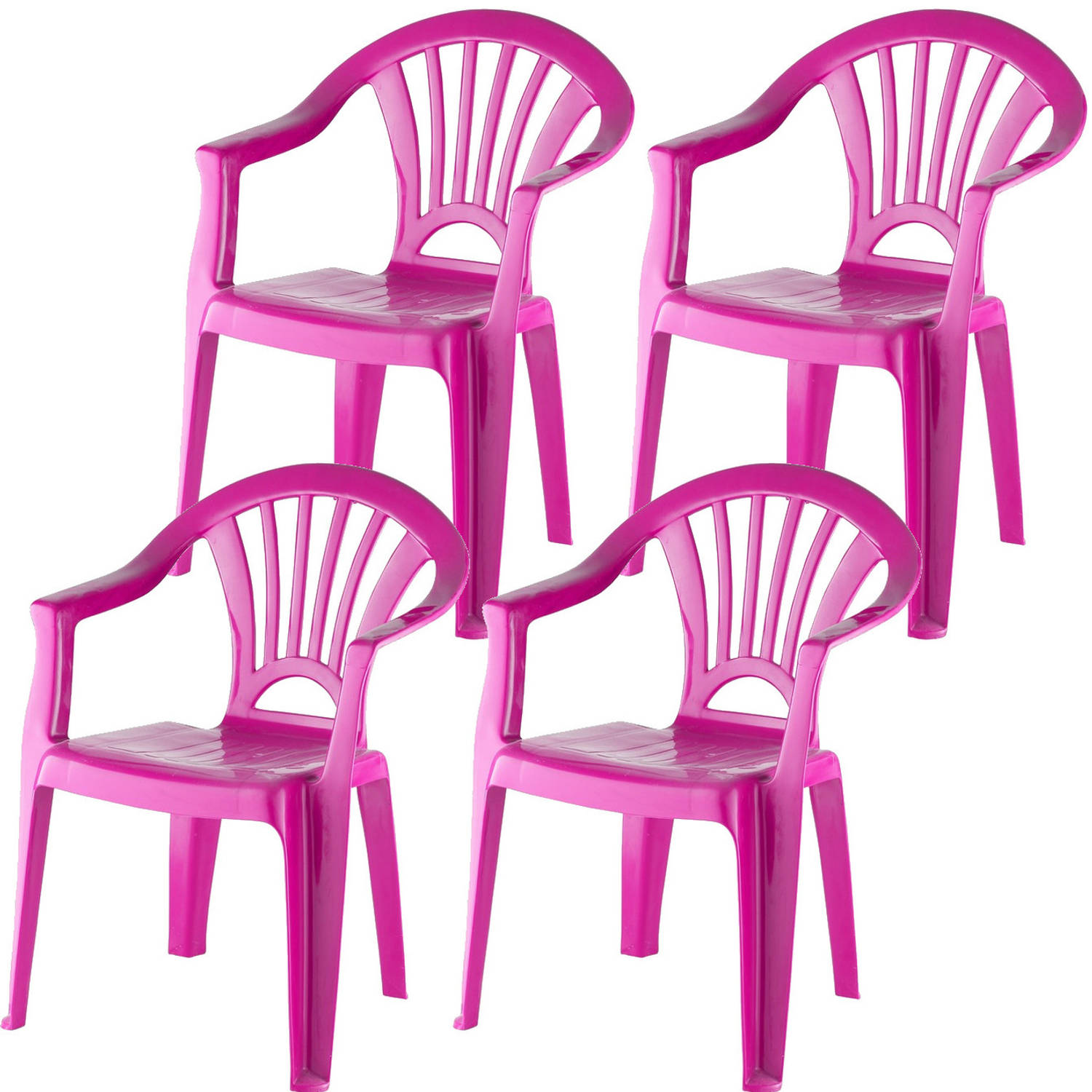 4x Stuks Fuchsia Roze Stoeltjes Voor Kinderen 51 Cm Tuinmeubelen Kunststof Binnen-buitenstoelen Voor