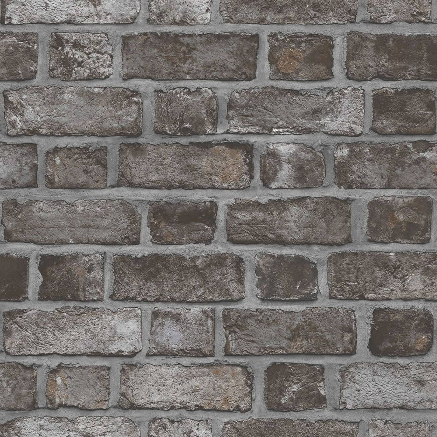 Homestyle Behang Brick Wall zwart en grijs