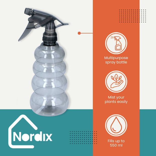 Nordix Plantenspuit - Plantensproeier - Waterverstuiver - Sprayflacon - 550ML - Grijs - Kunststof