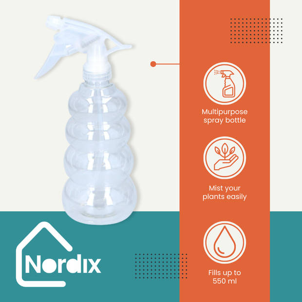 Nordix Plantenspuit - Plantensproeier - Waterverstuiver - Sprayflacon - 550ML - Wit - Kunststof