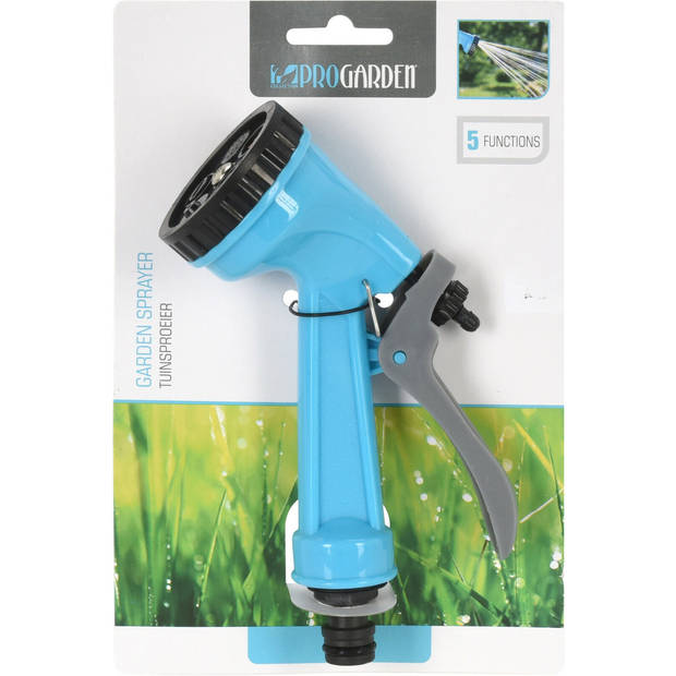 Pro Garden Tuinslang water geven sproeikop - zwart/blauw - 5 functies - kunststof - Broeskoppen