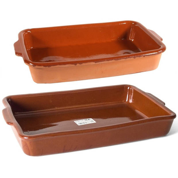 Ovenschalen set 2 stuks 4 liter en 8,5 liter terracotta aardewerk - Ovenschalen