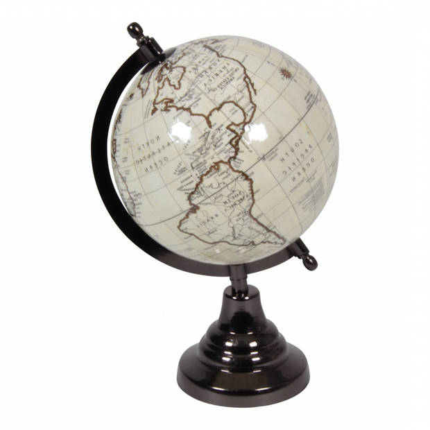 Decoratieve wereldbol antieklook op voet van hout 15 cm - Wereldbollen