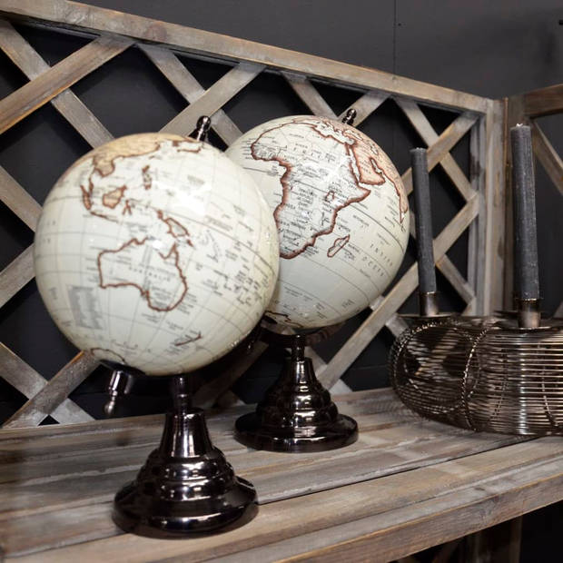 Decoratieve wereldbol antieklook op voet van hout 15 cm - Wereldbollen