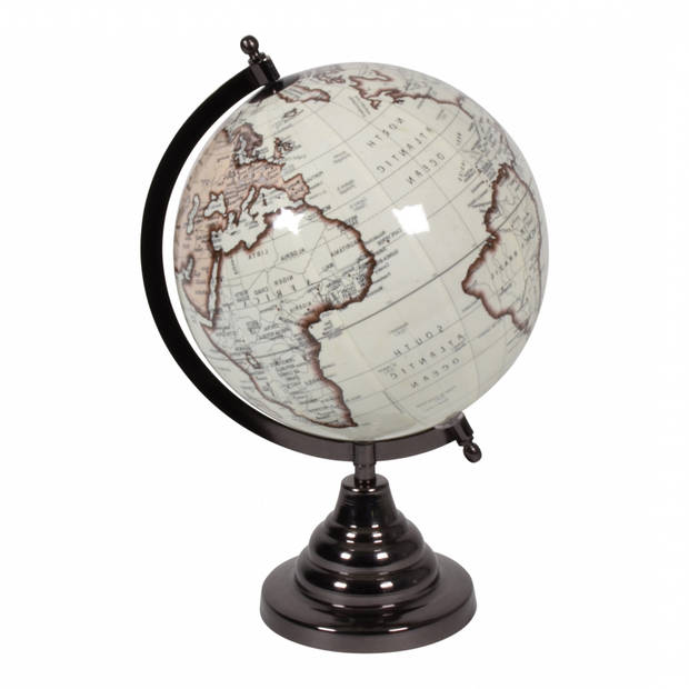 Decoratieve wereldbol antieklook op voet van hout 20 cm - Wereldbollen