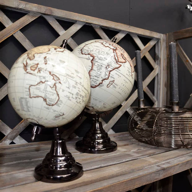 Decoratieve wereldbol antieklook op voet van hout 20 cm - Wereldbollen